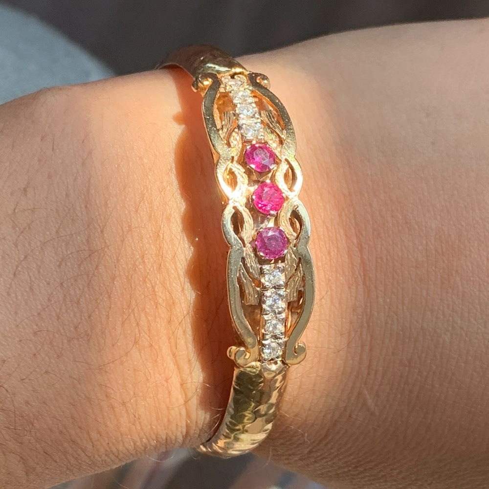 14k Natural Ruby and Diamond Bangle - Picture 9 of 10